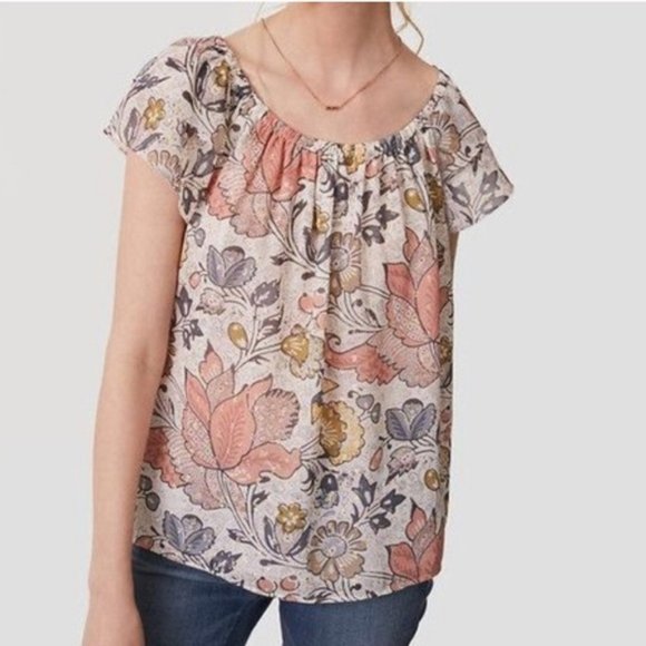Loft Off the Shoulder Pastel Ruffle Floral Blouse XS - Picture 2 of 8